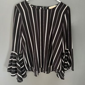 Sweet Wanderer Black and White Stripe Flare Sleeve Dress Blouse Large